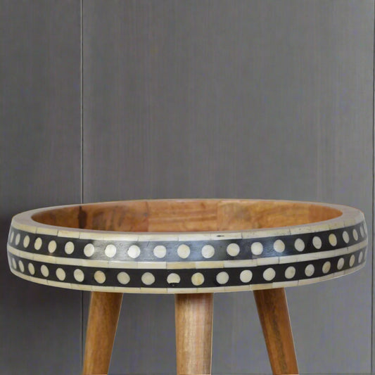 Small Dotted Bone Inlay End Table (Oak-ish Finish)
