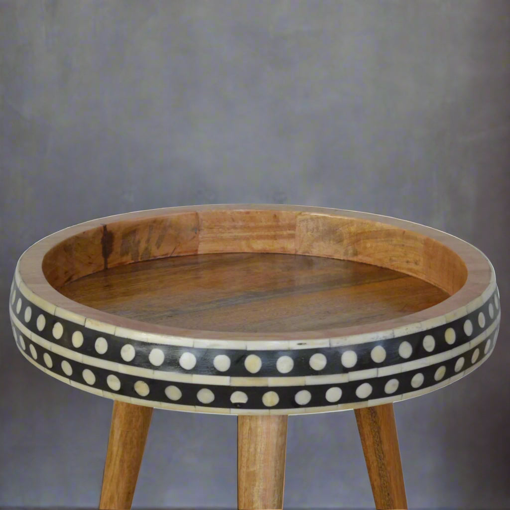 Small Dotted Bone Inlay End Table (Oak-ish Finish)