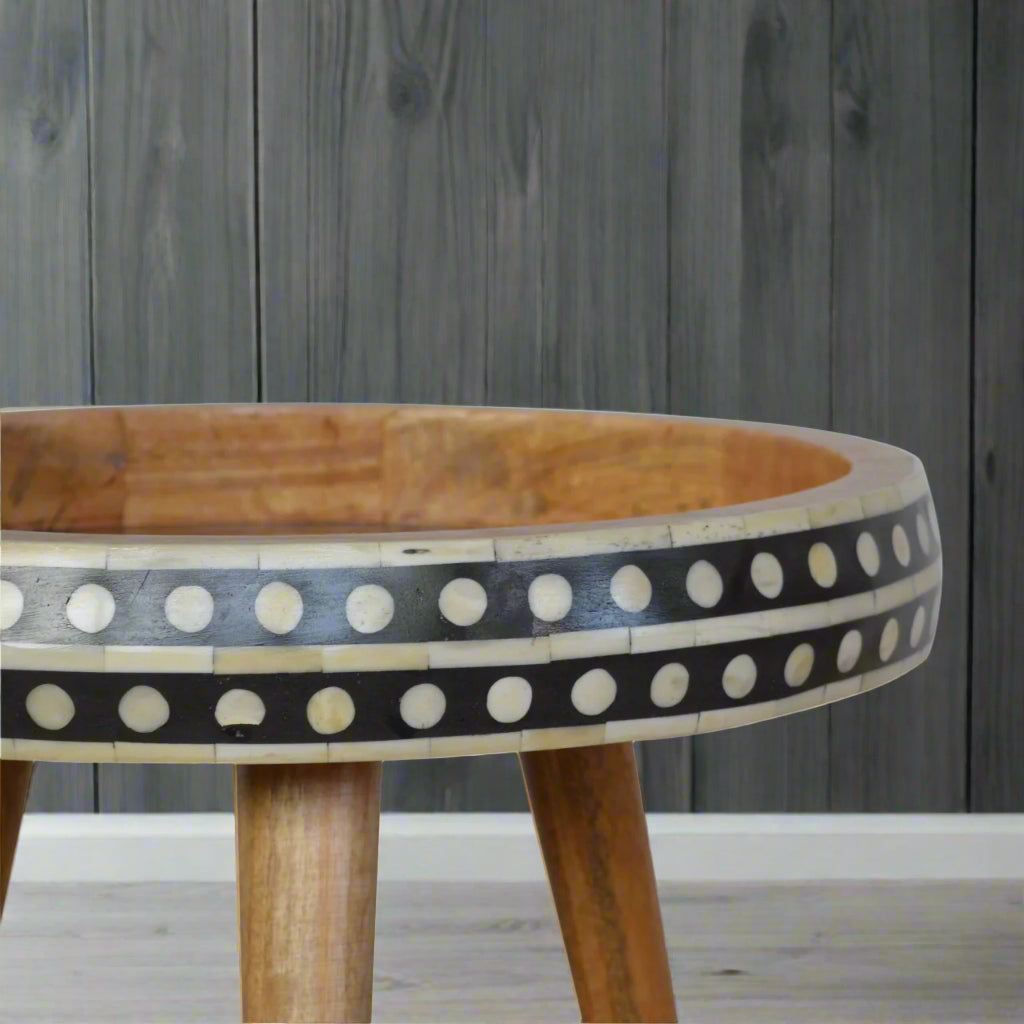 Small Dotted Bone Inlay End Table (Oak-ish Finish)