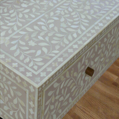 Floral Bone Inlay Console Table - Taupe (Oak-ish Finish)