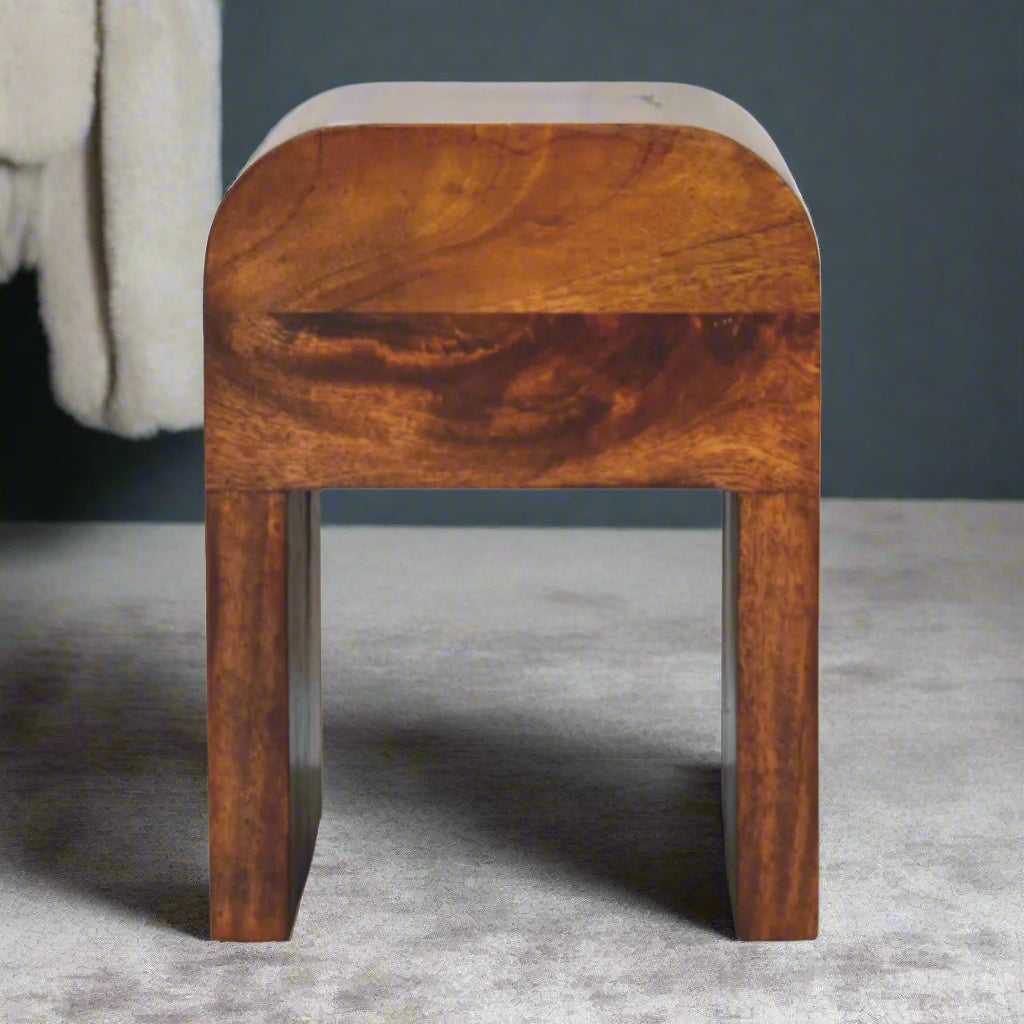 Rear view of the Mini Darcy Chestnut Nightstand showing the wood grain and classic finish.
