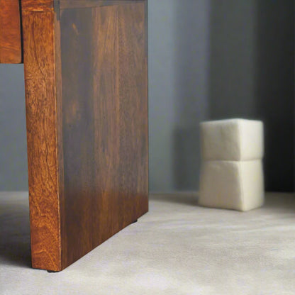 Bottom view of the Mini Darcy Chestnut 1 Drawer Bedside Table, showing its compact leg.