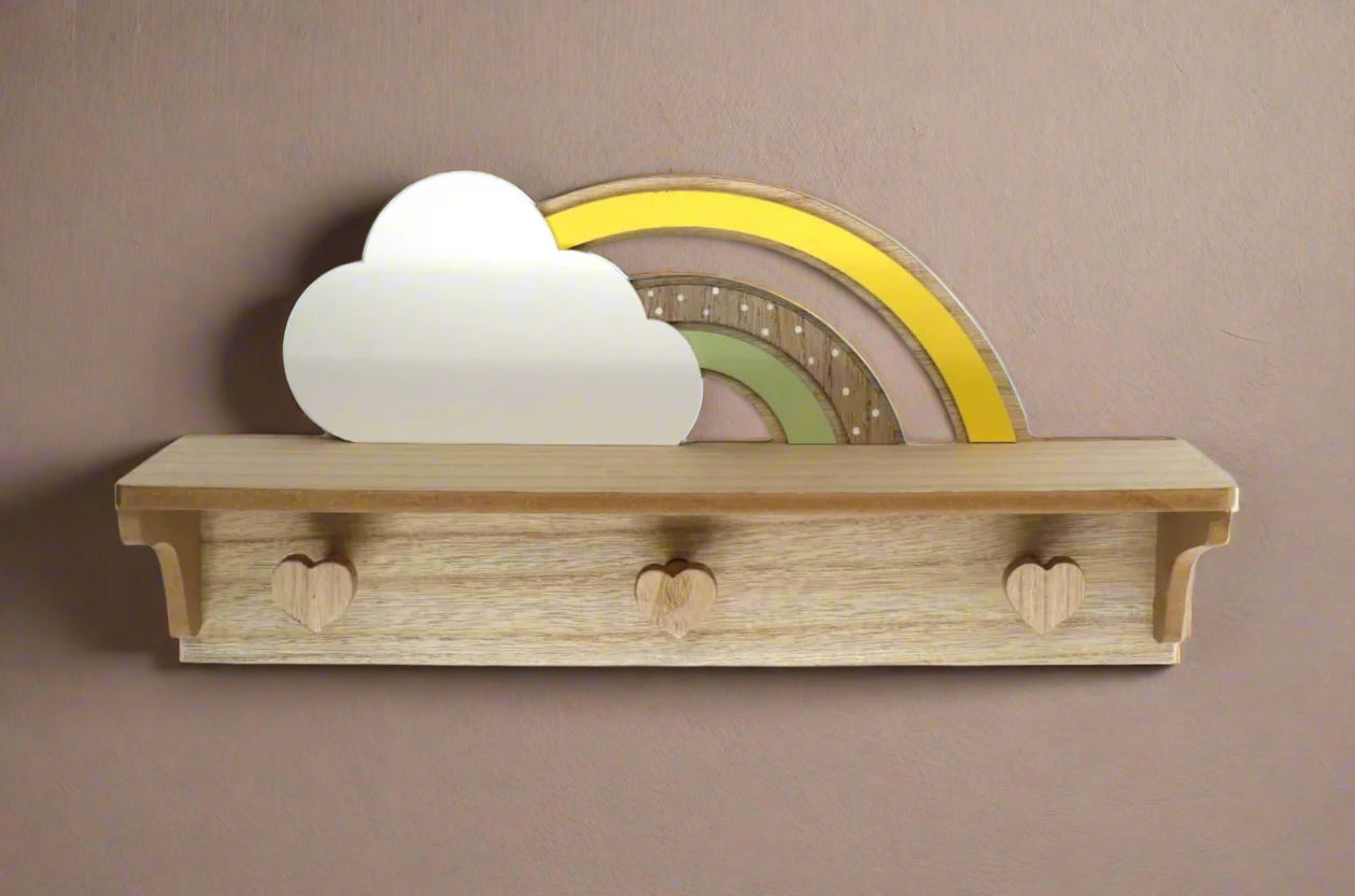 Rainbow and Cloud Shelf with Hooks