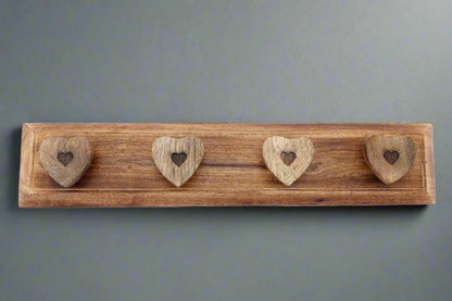 Mango Wood 4 Heart Hooks