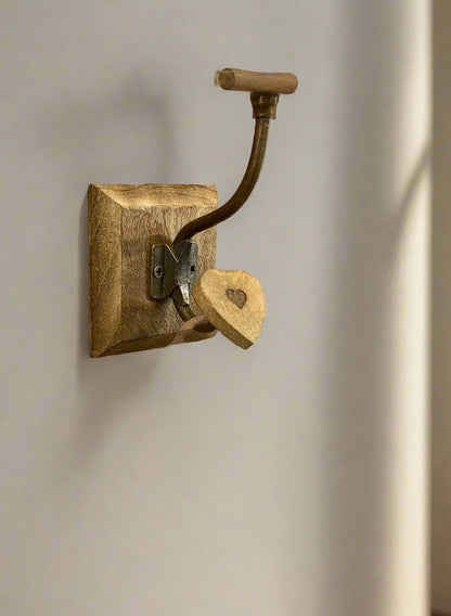 Single Mango Wood Heart Double Hook