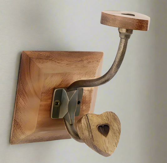 Single Mango Wood Heart Double Hook