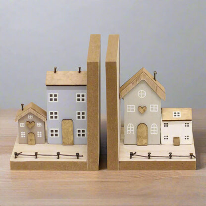 Pair of Bookends, Wooden Houses Design