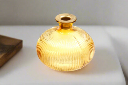 Yellow Ribbed Glass Candle Holder