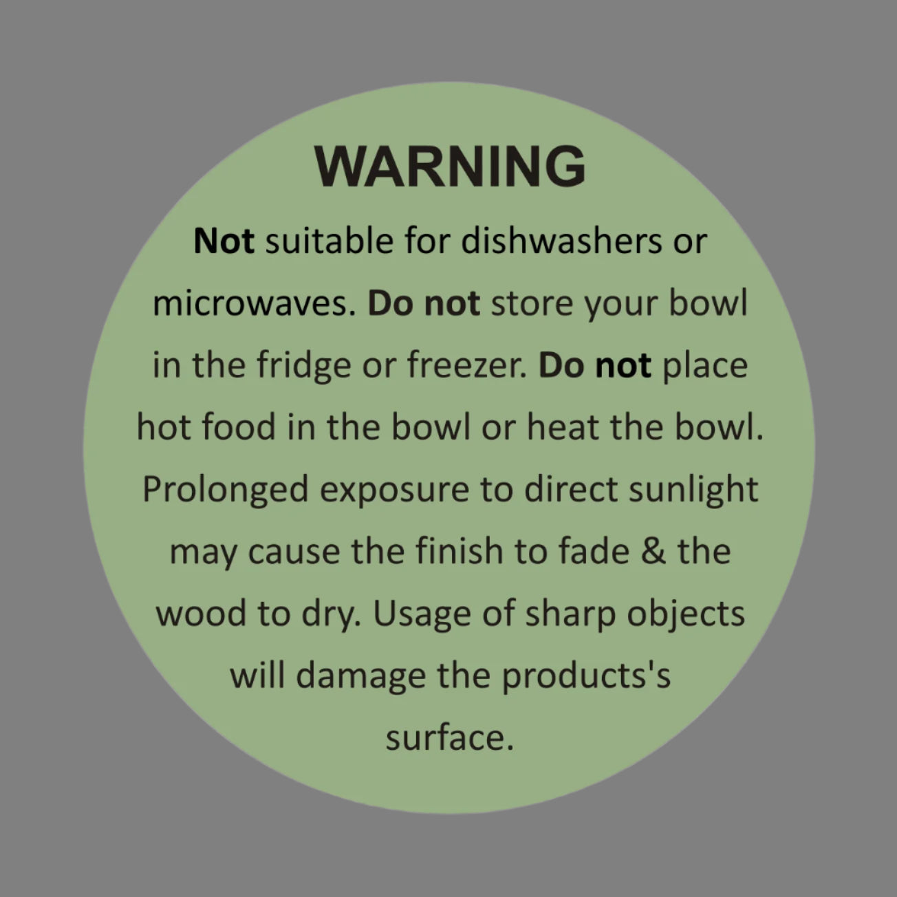 Care label for the black and white flower bowls, detailing maintenance instructions.