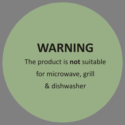 Warning label for the Blue Bird Nest Cake Stand, not suitable for microwave, grill, and dishwasher.