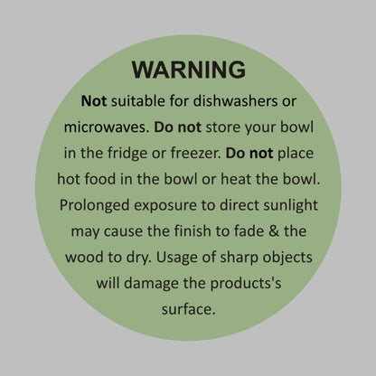 Care label for handcrafted blue and white flower bowl set