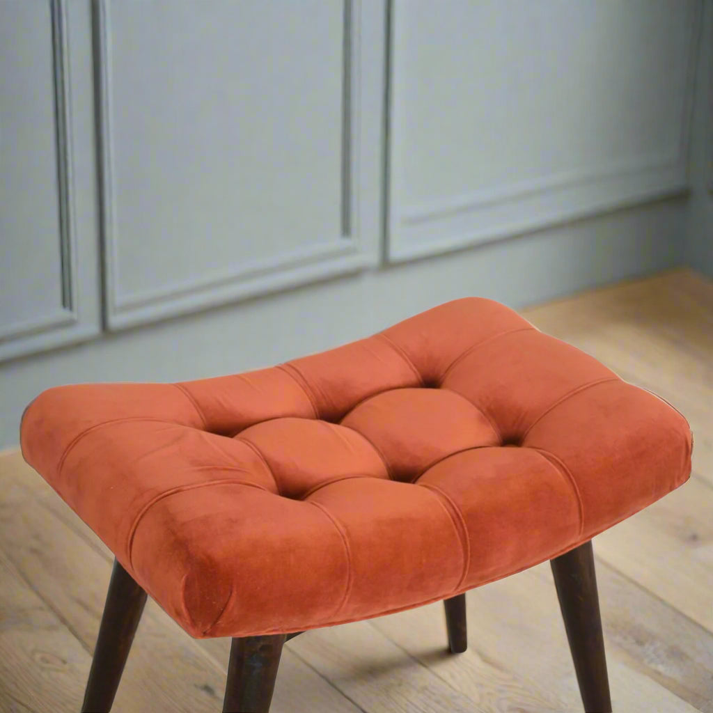Top‑down angle showing velvet texture and gentle curve
