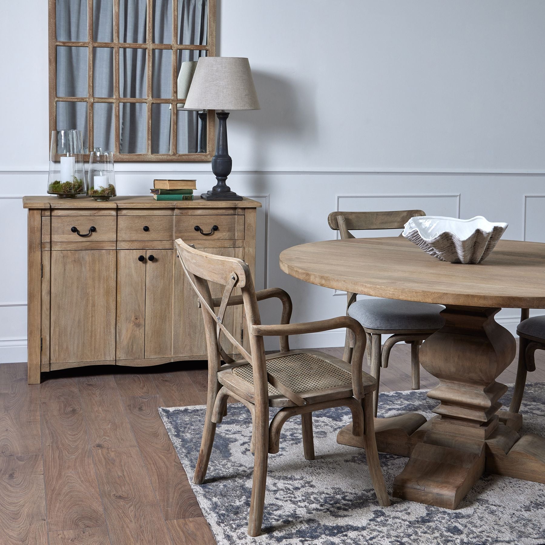 Front view of a room, showcasing the large 40cm ceramic Adele Shell bowl placed on a table as part of the room's decor.