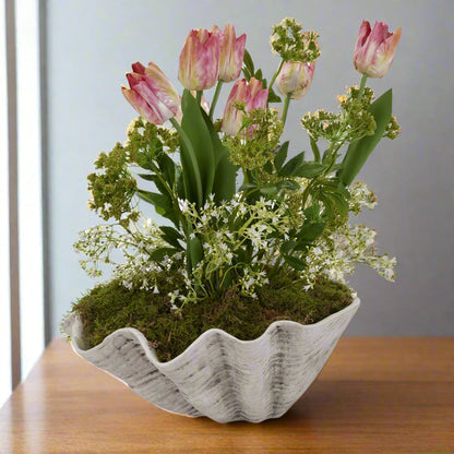 The large 40cm ceramic Adele Shell bowl used to showcase decorative plants.