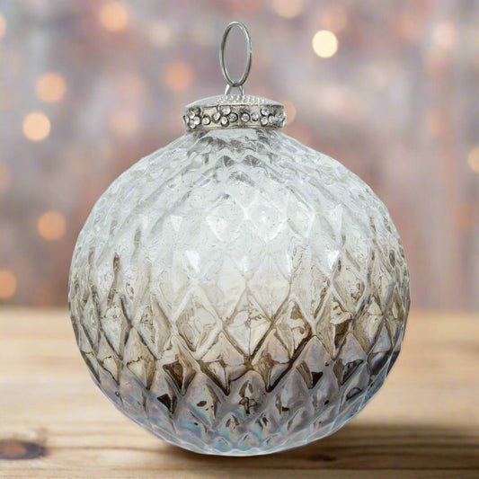 An elegant coffee ombre detailed glass bauble with a textured surface, transitioning from rich coffee tones to ivory, perfect for Christmas tree decoration or home decor.