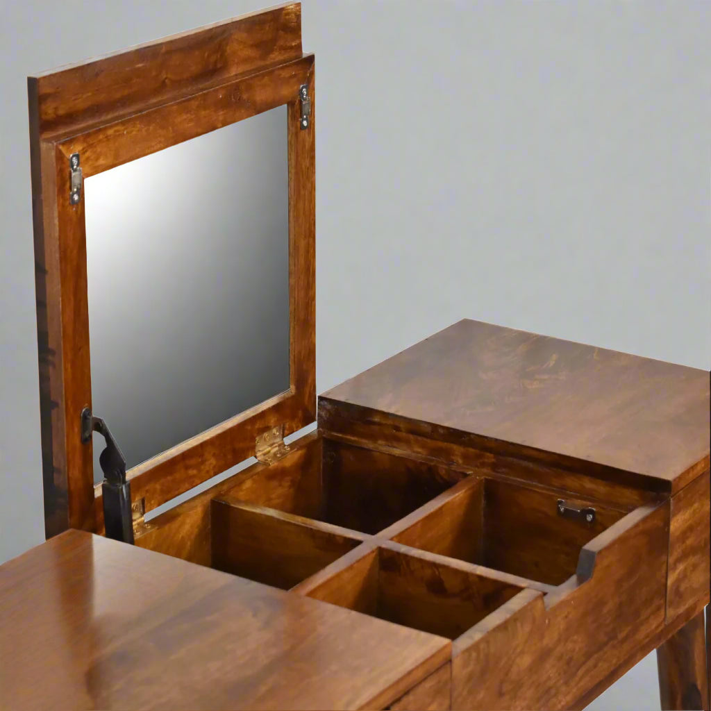 Close‑up of mirror section revealing four storage slots
