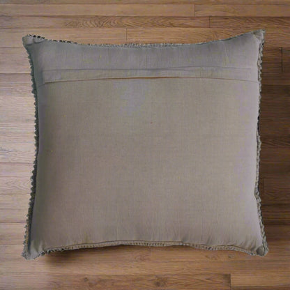 Rear panel of grey Esmi cushion showing smooth underside and stitching details – Purple Flamingo UK
