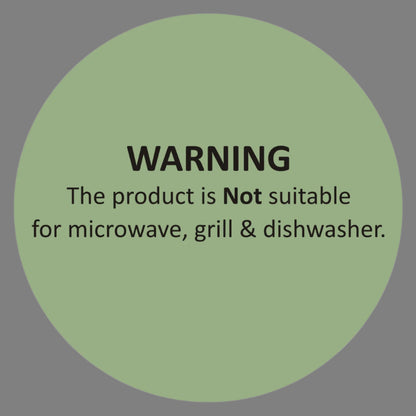 Product care label showing the tray is not suitable for microwave, grill, or dishwasher.
