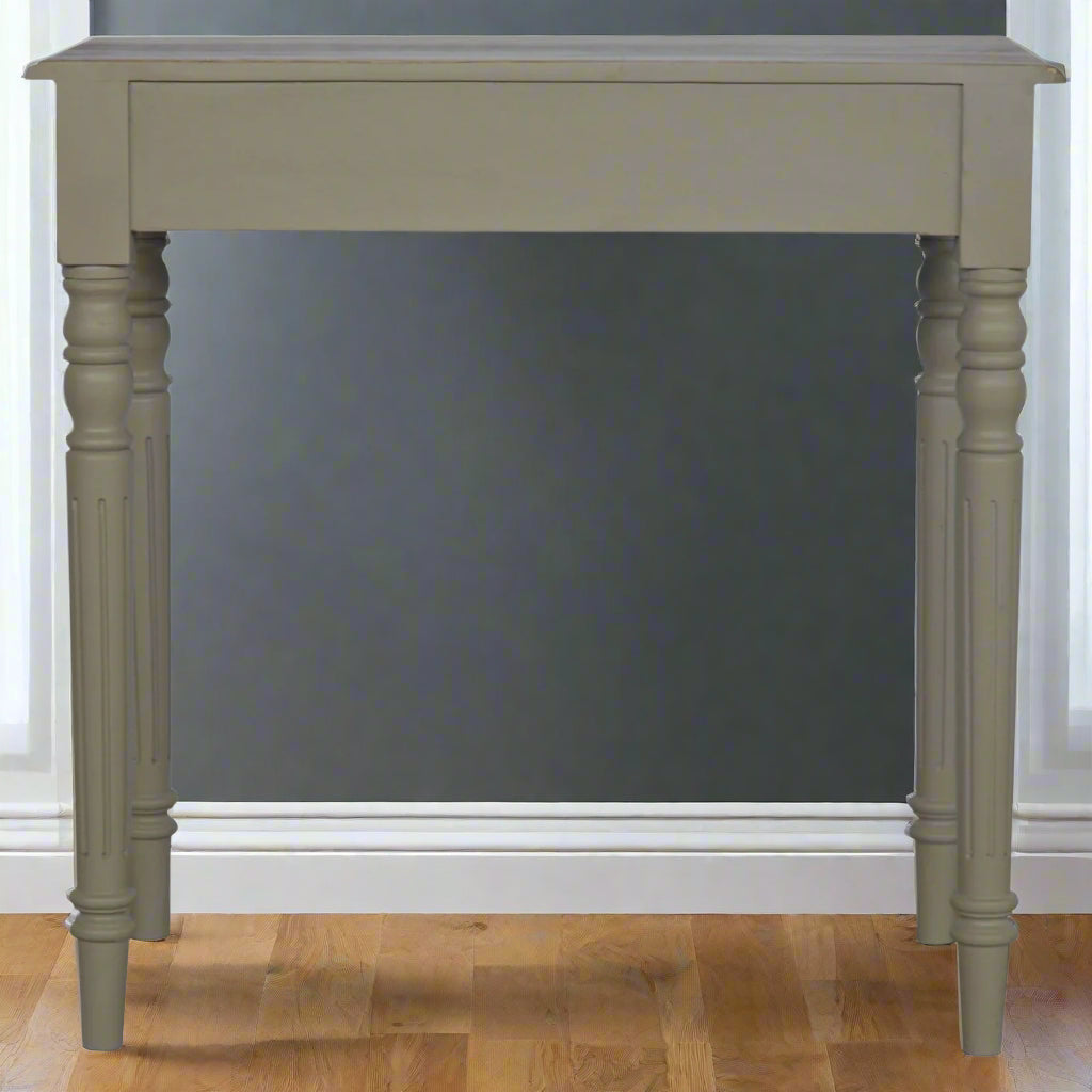 Back view of the Hand Painted Desk, revealing the solid wood construction and the consistent French grey finish.