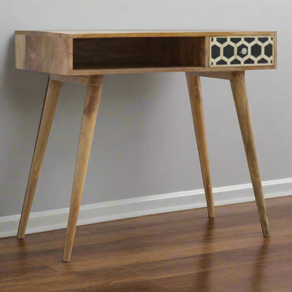 Front view of the Honeycomb Bone Inlay Desk presented against a clean white background, highlighting its design.