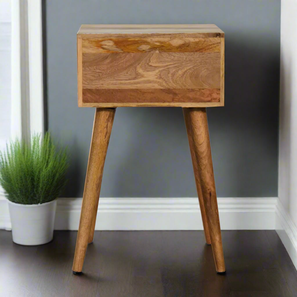Back view of the Honeycomb Mini Bone Inlay 1 Drawer Bedside Table, showing the rear construction.