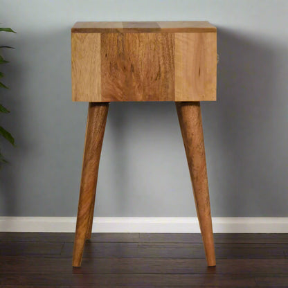 Side view of the Honeycomb Mini Bone Inlay 1 Drawer Bedside Table, showcasing its full profile.