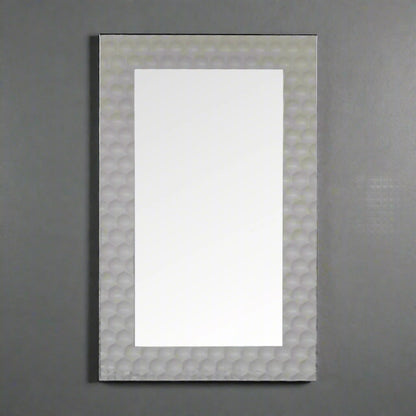 Rectangular Honeycomb Mirror mounted vertically on a grey wall, showing the white hand-carved frame.