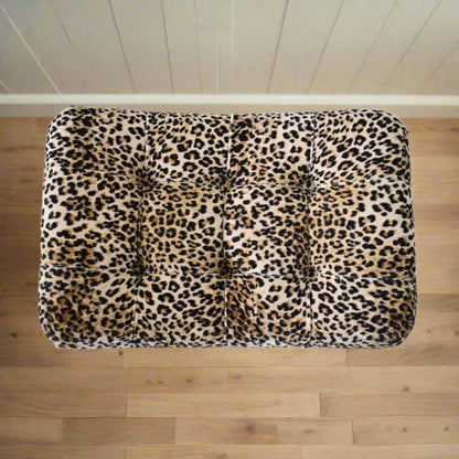Aerial view of the Leopard Print Curve Stool, providing a comprehensive look at its unique shape and print.