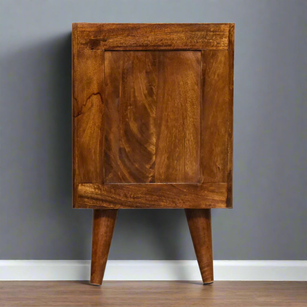 Back panel view showing clean chestnut finish and sturdy joinery