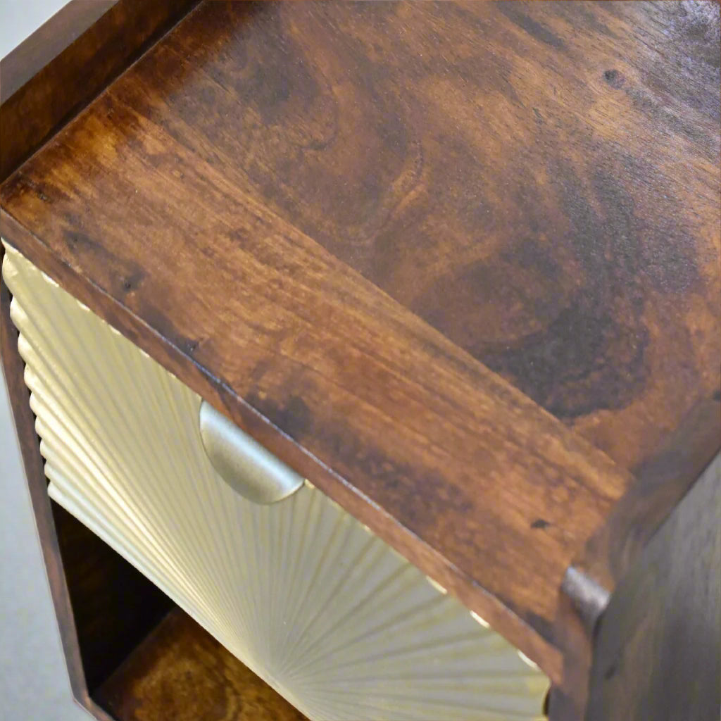 Aerial view capturing chestnut wood grain on the tabletop