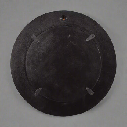 Back view of the mosaic wall mirror showing solid mango wood backing and secure hanging hooks for wall mounting.