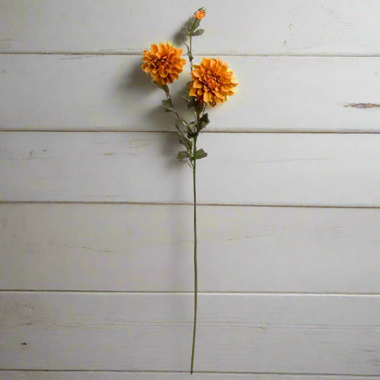 Single artificial orange dahlia stem – lifelike for seasonal floral styling.