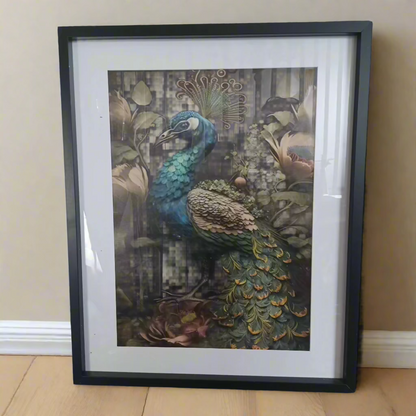 Alternative side view of the framed Peacock's Gaze print showing depth and color detailing.