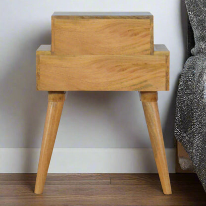 Cut-Out Hand Painted Multi 2 Drawer Bedside Table: Blush Pink & White / Oak-ish Finish