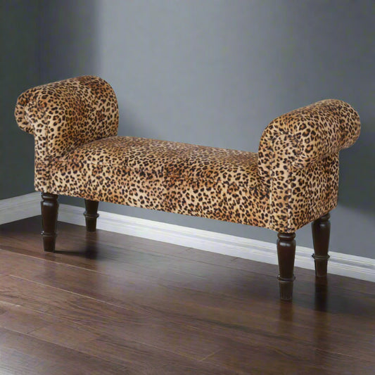 Leopard Print Velvet Bench