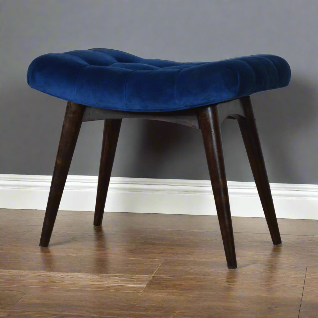 Royal Blue Velvet Curved Bench Stool