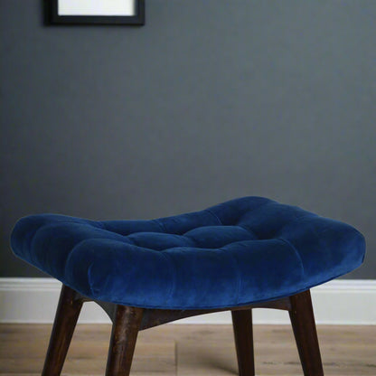 Royal Blue Velvet Curved Bench Stool