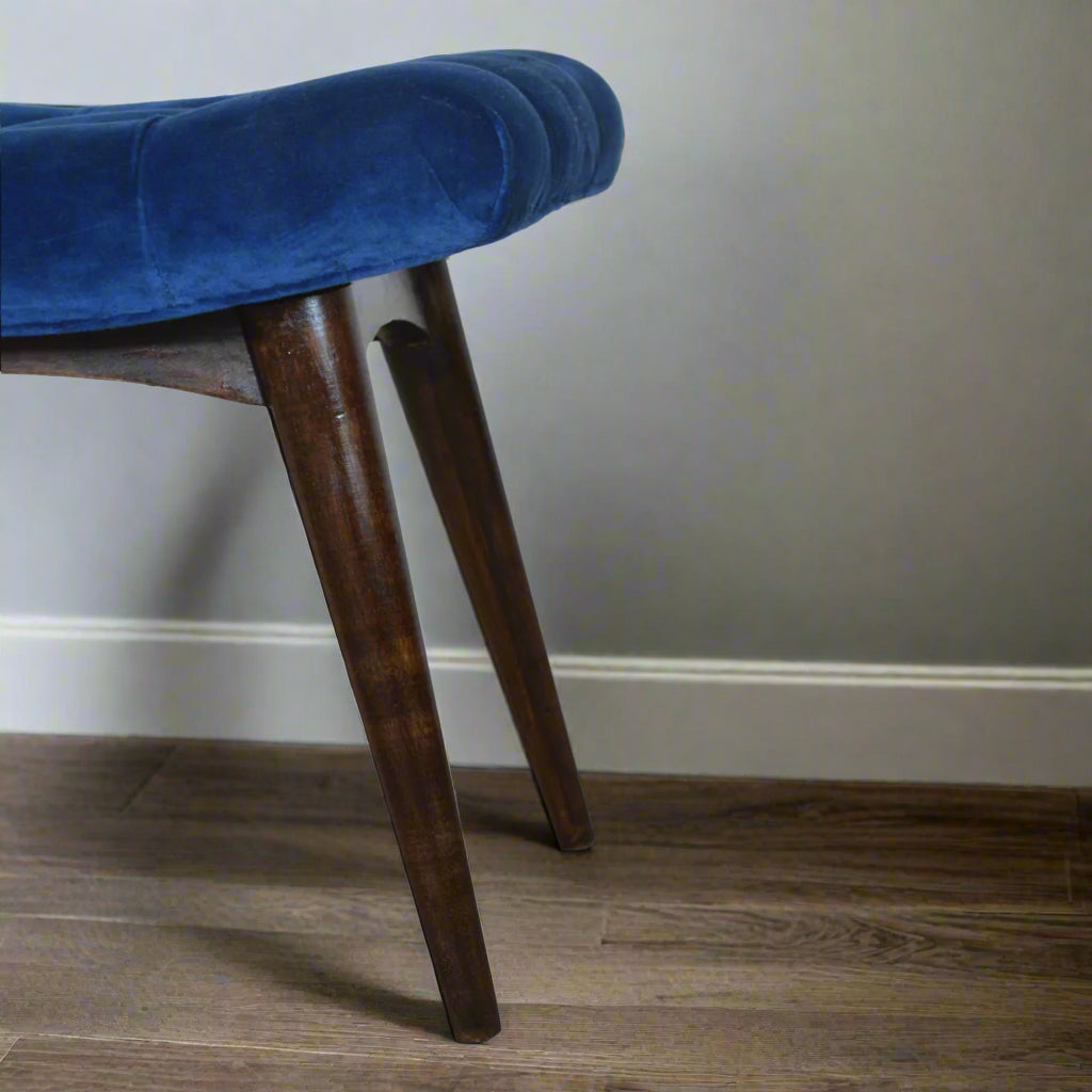 Royal Blue Velvet Curved Bench Stool