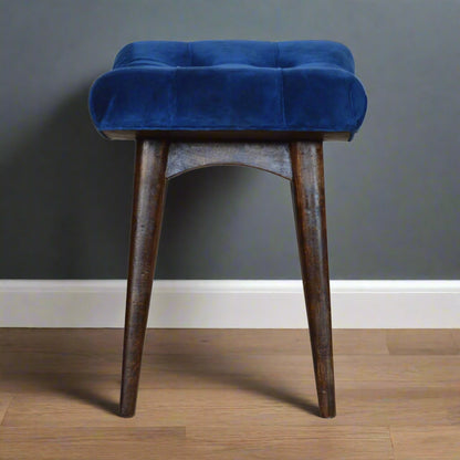 Royal Blue Velvet Curved Bench Stool