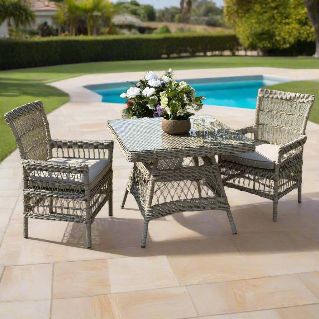 Overhead view of the Provence 4 Seater Dining Set, showcasing the complete arrangement of the table and chairs from a top-down perspective.