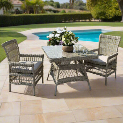 Overhead view of the Provence 4 Seater Dining Set, showcasing the complete arrangement of the table and chairs from a top-down perspective.