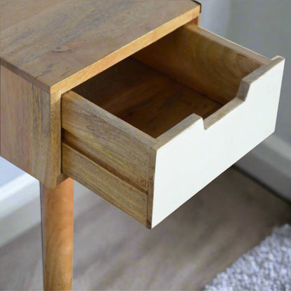 Standard straight edge dressing table with foldable mirror opened showing internal storage compartments and organisation sections for beauty accessories