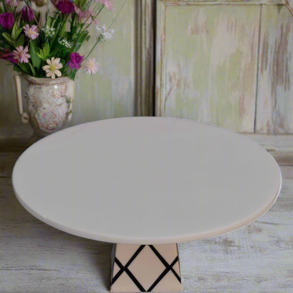 Top-down view of the White Marble & Resin Platter, showcasing its spacious and flat surface for display.
